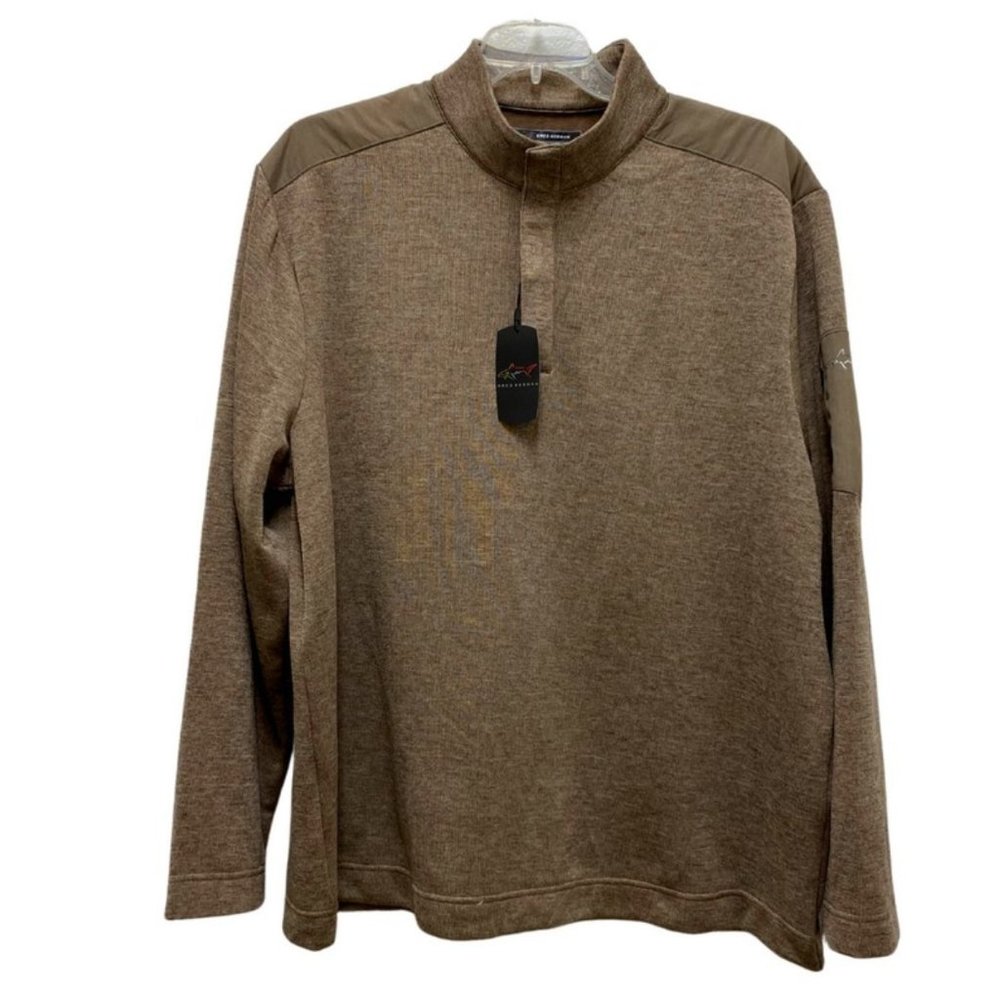 Greg Norman Pullover Men Sweater XL Button Mock Neck Long Sleeve Pocket Blk/Grey